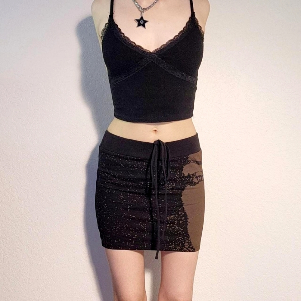 Y2K Whimsigoth Gothic Black and Brown Speckled Mini Skirt